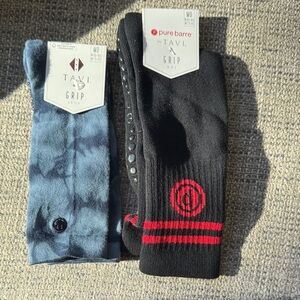 Pure Barre Tavi Noir Women's Grip Socks - Black logo and Blue Tie Dye